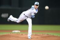 Jun 17, 2018; Phoenix, AZ, USA; Arizona Diamondbacks starting pitcher Clay Buchholz (32) pitches against the New York Mets during the first inning at Chase Field. Mandatory Credit: Joe Camporeale-USA TODAY Sports