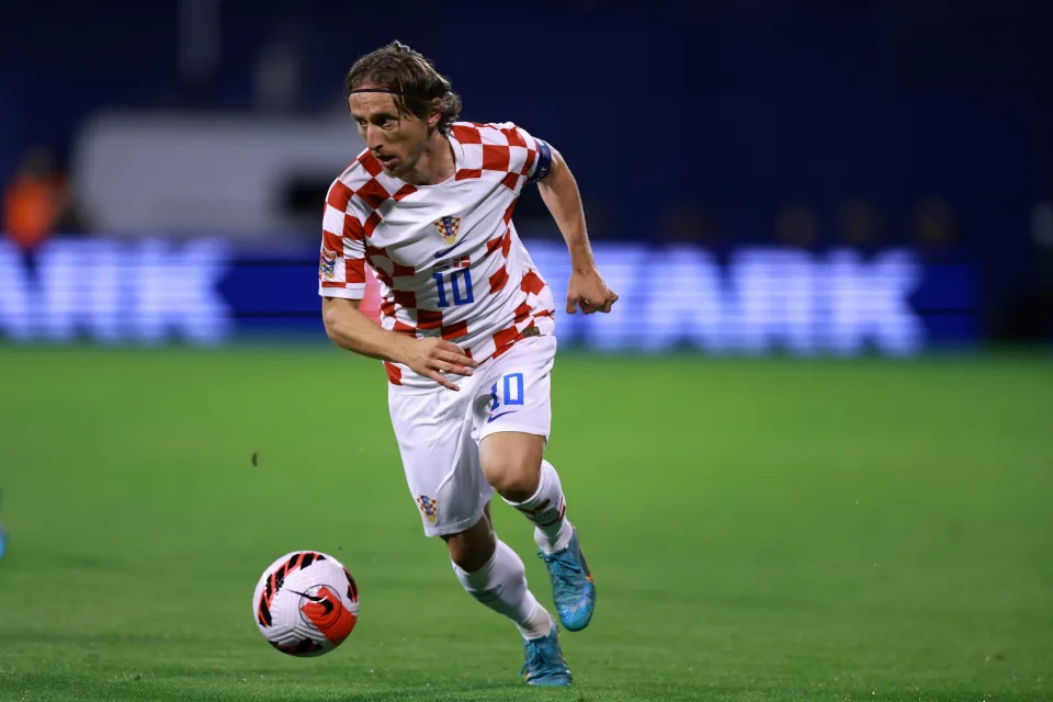 ZAGREB, CROATIA - SEPTEMBER 22: Luka Modric of Croatia  in action during the UEFA Nations League League A Group 1 match between Croatia and Denmark at Stadion Maksimir on September 22, 2022 in Zagreb, Croatia. (Photo by Sanjin Strukic/Pixsell/MB Media/Getty Images)