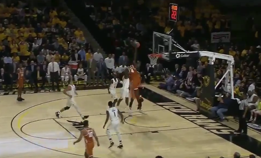 Mo Bamba nearly brought the ball to the top of the backboard. (Screenshot: ESPN broadcast)