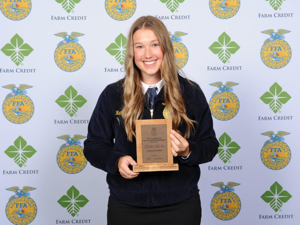 Hattie Koeller was recognized as one of 10 outstanding chapter presidents at the 94th annual Illinois State FFA Convention.