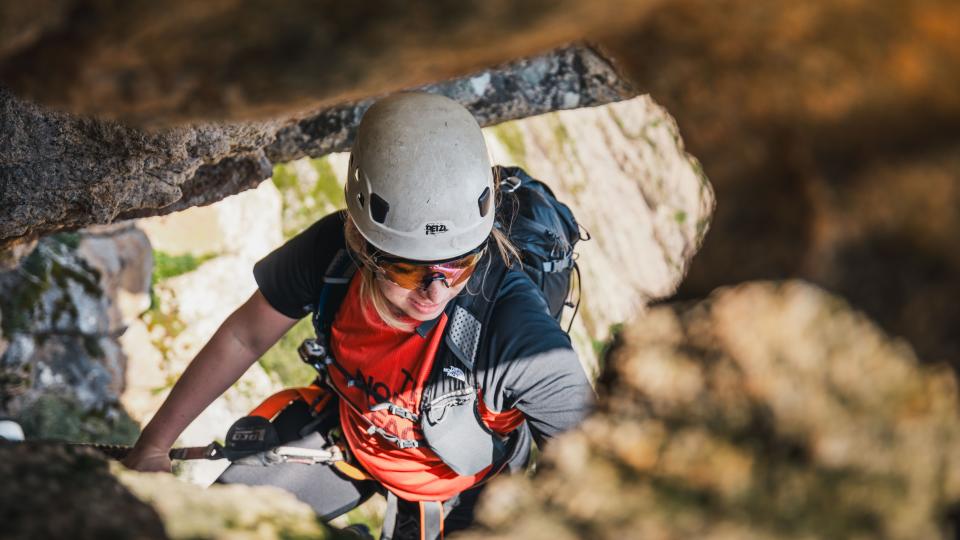 A woman climbing