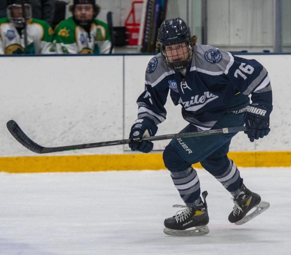 Max Beaulac plays for the Worcester Railers Junior Hockey Club at the Worcester Ice Center.