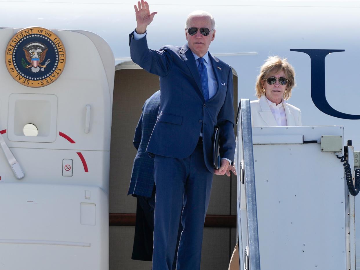 Joe Biden boards Air Force One at Dublin International Airport, en route to Co Mayo, with his sister, Valerie Biden Owens (AP)