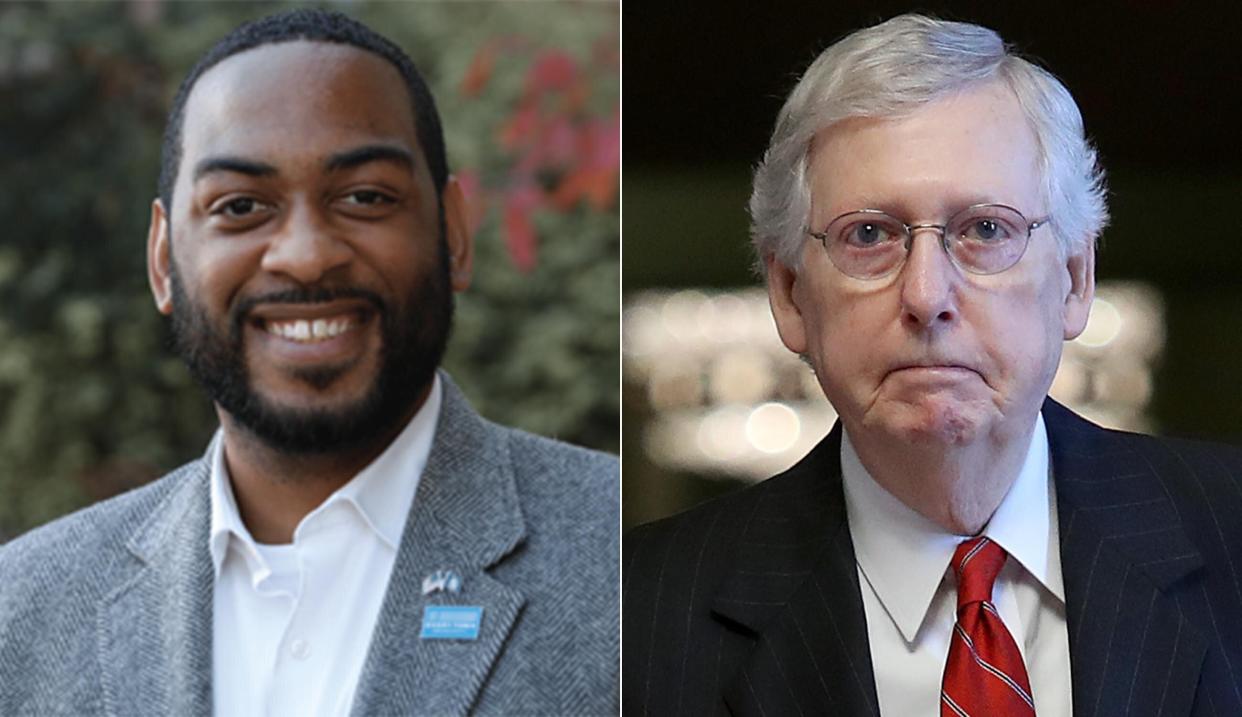 Kentucky state Rep. Charles Booker (left) said Senate Majority Leader Mitch McConnell has left Kentucky behind. (Photo: Charles Booker Campaign/Getty Images)