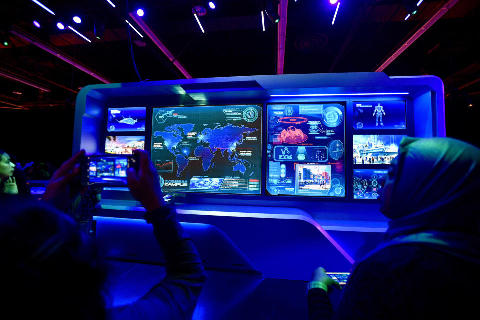 ANAHEIM, CA - AUGUST 22: Visitors in the Avengers Campus booth during a media preview at the D23 Expo in Anaheim, CA, on Thursday, Aug. 22, 2019."n(Photo by Jeff Gritchen/MediaNews Group/Orange County Register via Getty Images)