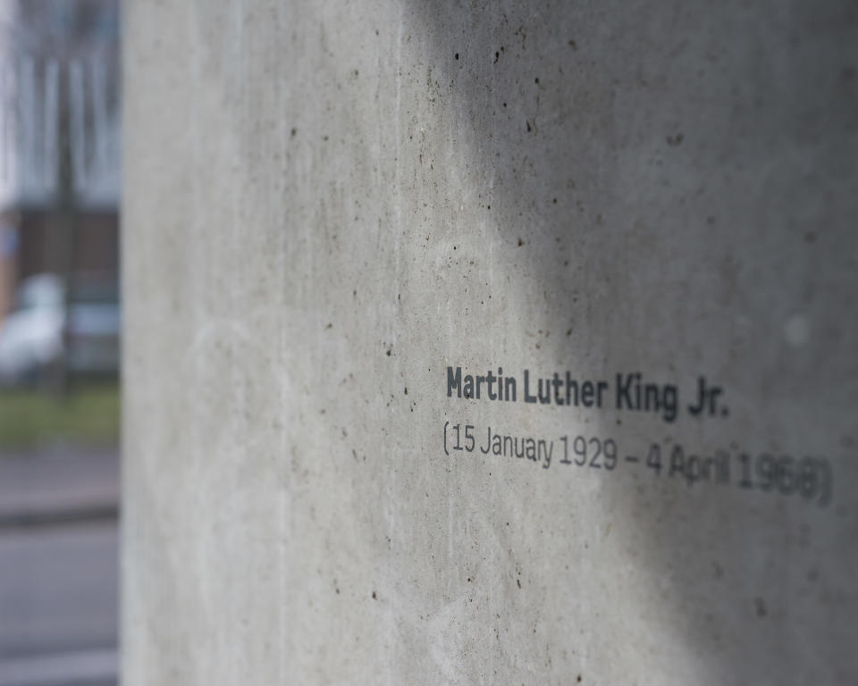 Aa closeup of MLK's birth date and death date