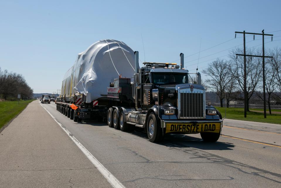 One of the super loads travels through the area on Ohio 104.