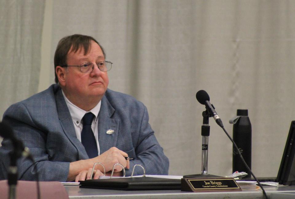 Great Falls County Commissioner Joe Briggs listens to public comment during Tuesday's meeting. Roughly 280 people attended the meeting to accept public comment on a proposed ordinance to remove Election Administration duties from the office of Clerk and Recorder.