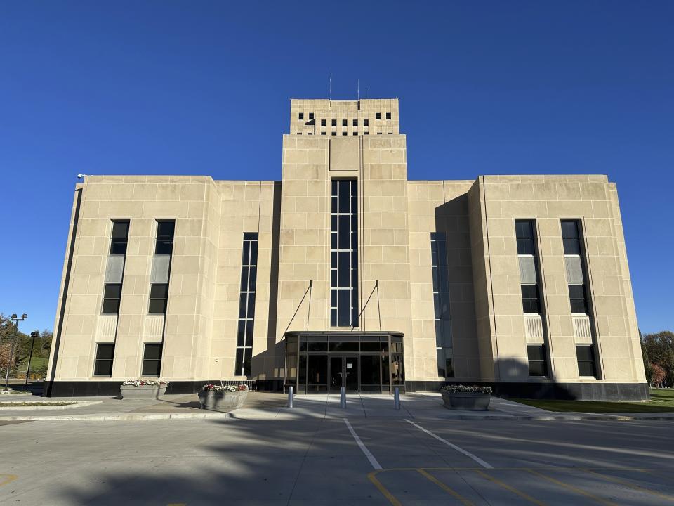 The legislative wing of the North Dakota Capitol stands in the late afternoon sunlight on Friday, Oct. 20, 2023 in Bismarck, N.D.. The Republican-controlled Legislature convenes Monday in a special session to fix a budget mess after the state Supreme Court struck down a major budget bill. The Legislature adjourned from its regular session on April 30, and wasn't set to return to the Capitol for over a year until the court's surprising Sept. 28 decision prompted Gov. Doug Burgum to call the special session. (AP Photo/Jack Dura)