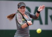 May 23, 2016; Paris,France; Madison Brengle (USA) in action during her match against Elena Vesnina (RUS) on day two of the 2016 French Open at Roland Garros. Mandatory Credit: Susan Mullane-USA TODAY Sports