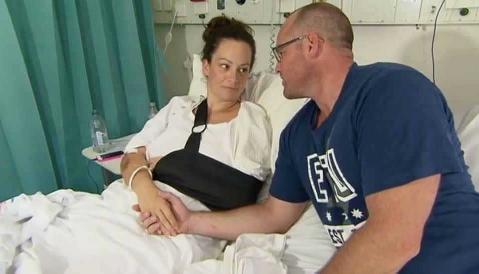 Injured mother Michelle Nash with her partner Brad. Source: 7 News