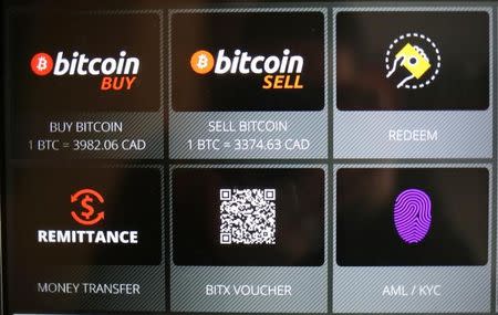 FILE PHOTO: Commands on a Bitcoin ATM are seen at a restaurant in Toronto, Ontario, Canada June 3, 2017. REUTERS/Chris Helgren