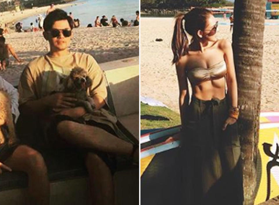 From left: Jay Chou, Hannah Quinlivan at a beach in Sentosa (PHOTO: Jay Chou/Instagram, Hannah Quinlivan/Instagram)