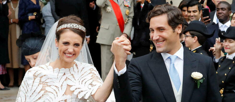 Jean-Christophe Napoléon et Olympia Arco-Zinneberg lors de leur mariage aux Invalides, en octobre 2019.    - Credit:FRANCOIS GUILLOT / AFP