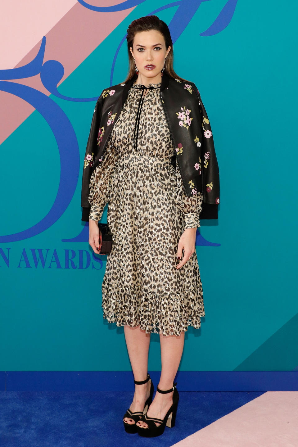 <p>Mandy Moore in a leopard print Kate Spade dress at the CFDA Awards in 2017. Source: Getty </p>