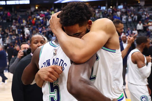 <p>C. Morgan Engel/Getty Images</p> From Left: Anthony Edwards and Karl-Anthony Towns on May 19, 2024