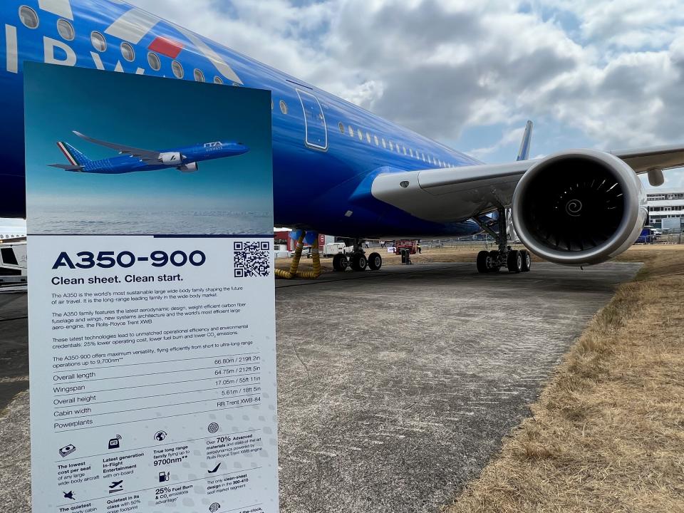 ITA Airways A350 at the Farnborough International Air Show 2022.