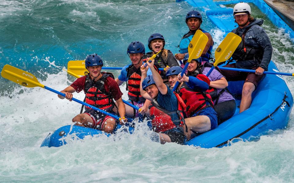 Montgomery Advertiser reporter Alex Gladden joins guides and trainees May 24 on the competition channel at Montgomery Whitewater.