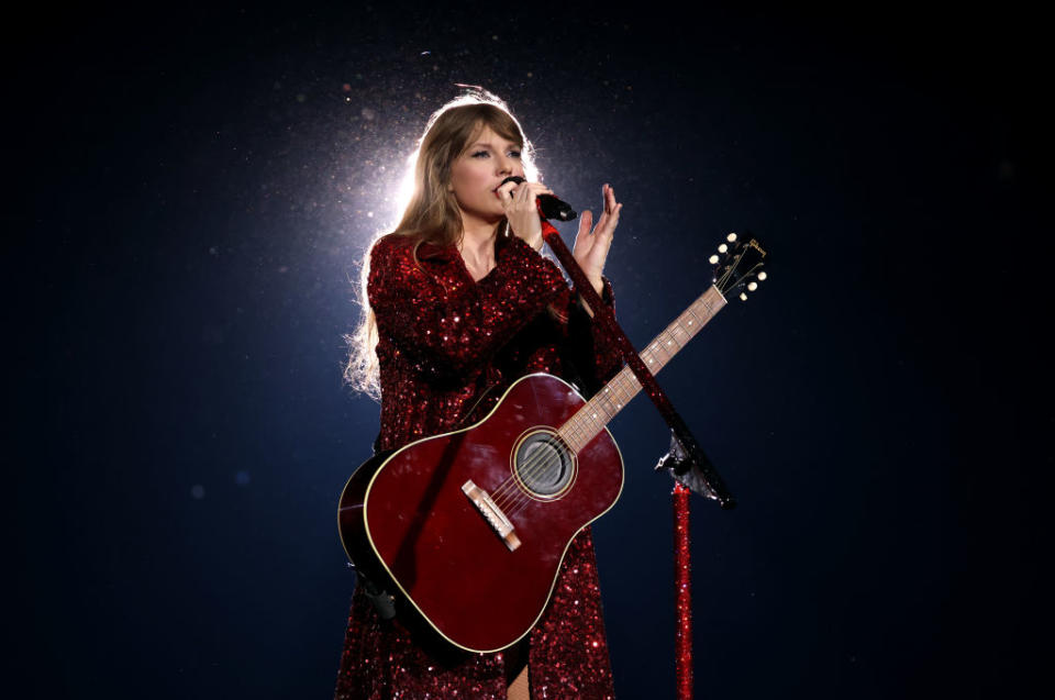 GLENDALE, ARIZONA - MARCH 17: Editorial use only and no commercial use at any time. No use on publication covers is permitted after August 9, 2023. Taylor Swift performs onstage for the opening night of 'Taylor Swift | The Eras Tour' at State Farm Stadium on March 17, 2023 in Swift City, ERAzona (Glendale, Arizona). The city of Glendale, Arizona was ceremonially renamed to Swift City for March 17-18 in honor of The Eras Tour. (Photo by John Shearer/Getty Images for TAS Rights Management)