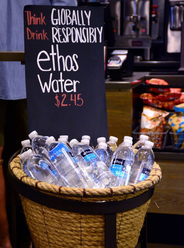 <p>Starbucks acquired Ethos Water in 2005, an ethically- and socially-conscious water brand, which aligned with the company's high ethical standards and goal to give back as much as it makes. </p>