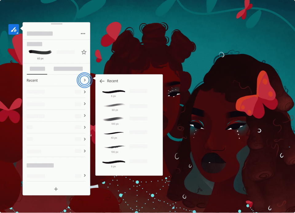 The Picture/Recently Used Brushes feature can help creators quickly track used brushes and choose them here.  (Art by Amir Khadar)