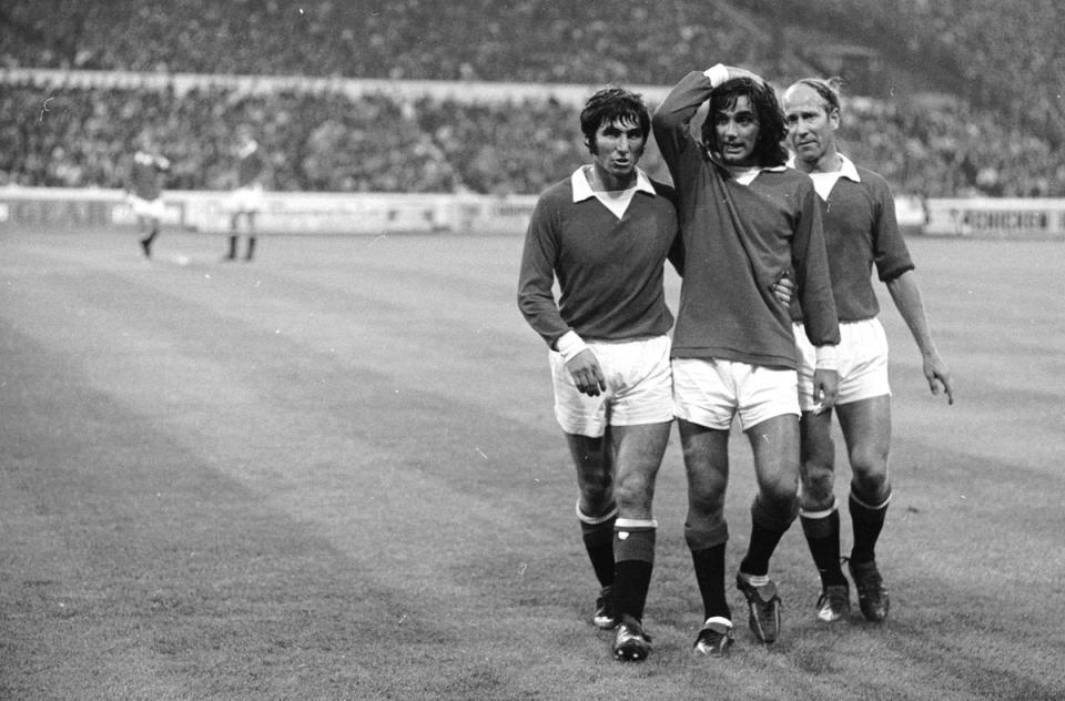 With George Best and Tony Dunne as United play Chelsea in August 1971 (Getty)