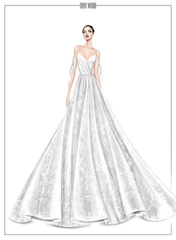 <p>Courtesy of Kleinfeld Bridal</p> Tony Ward sketches out ideas for his bridal collection