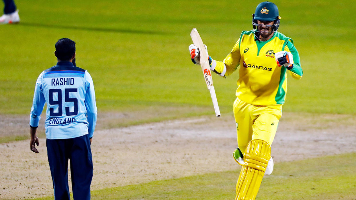 Mitchell Starc, pictured after hitting the winning runs for Australia against England.