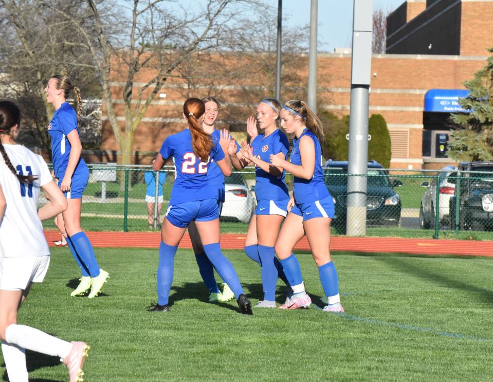 Lenawee Christian celebrates a goal during Monday's game against Springport.