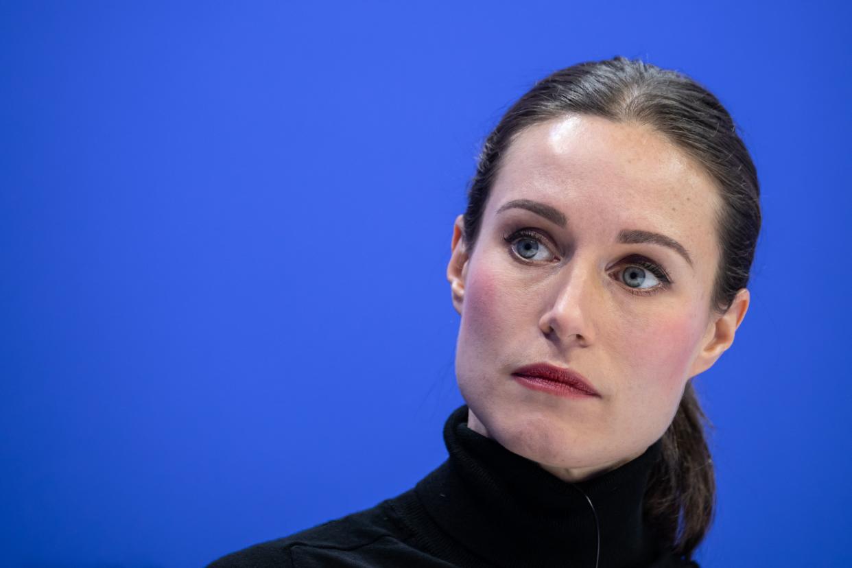 Finland's Prime Minister Sanna Marin attends a session of the World Economic Forum (WEF) annual meeting in Davos on January 17, 2023. (Photo by Fabrice COFFRINI / AFP) (Photo by FABRICE COFFRINI/AFP via Getty Images)