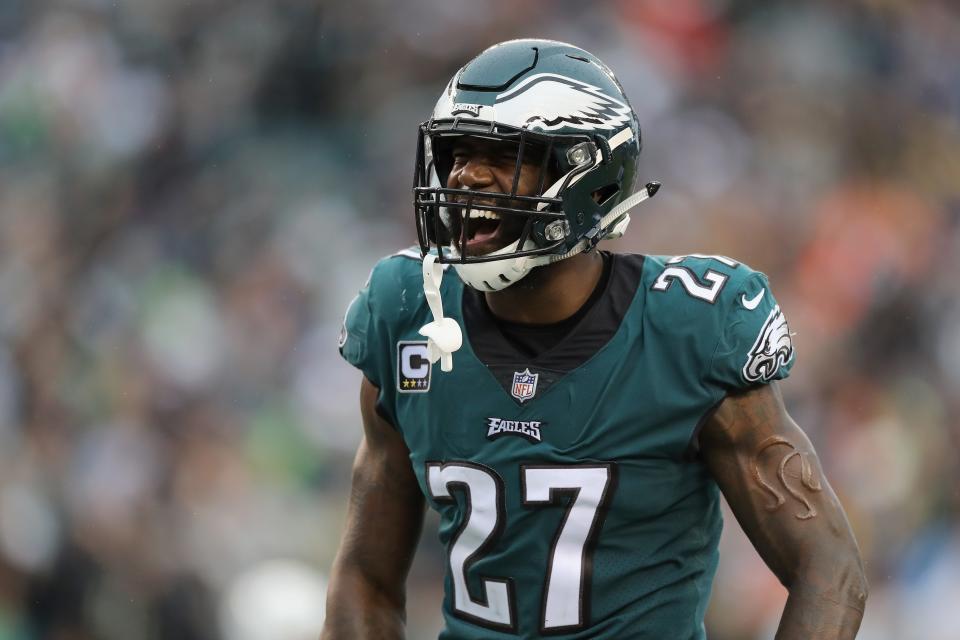 Defensive back Malcolm Jenkins #27 of the Philadelphia Eagles celebrates against the Indianapolis Colts during the fourth quarter at Lincoln Financial Field on Sept. 23, 2018 in Philadelphia, Pennsylvania.  The Philadelphia Eagles won 20-16.