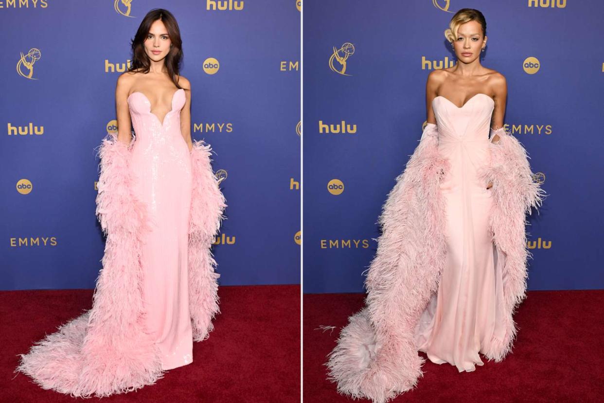 <p>Michael Buckner/Variety via Getty (2)</p> Eiza González and Rita Ora at the 76th Primetime Emmy Awards