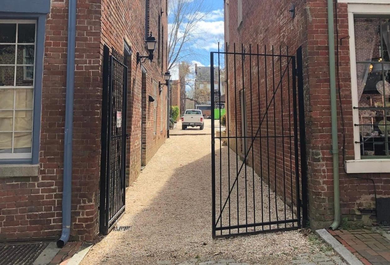 The entrance to the community musical event "Eggs & Kegs" will be at the entrance to Penniston Alley in Old Towne Petersburg.