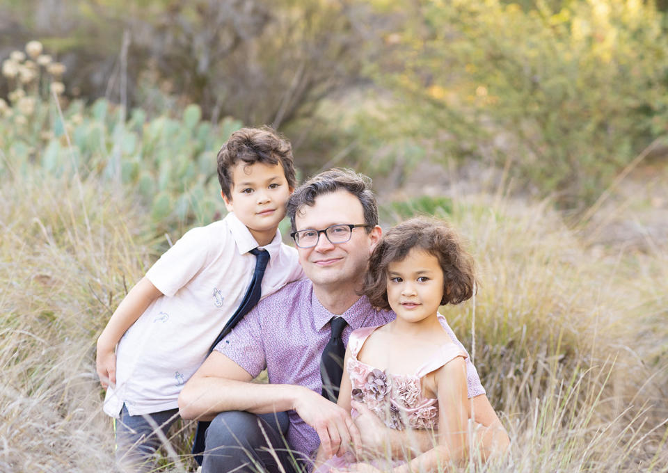 Clark and Chloe Hay with their dad, Brendan Hay. (Courtesy Ariel Cannon Photography)