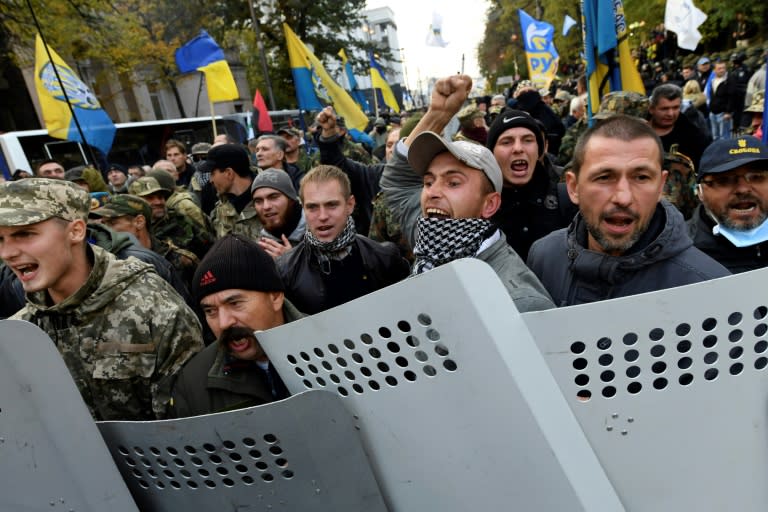 Tuesday's rally in Kiev involved nearly 5,000 people and saw a call by opposition party chief Mikheil Saakashvili for President Petro Poroshenko to quit