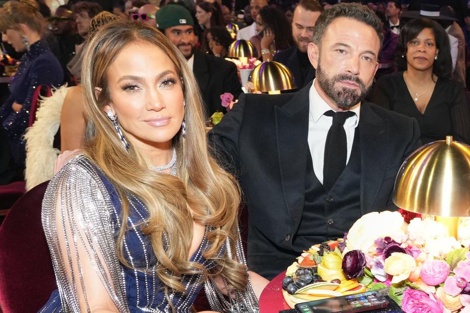 LOS ANGELES, CALIFORNIA - FEBRUARY 05: (L-R) Jennifer Lopez and Ben Affleck attend the 65th GRAMMY Awards at Crypto.com Arena on February 05, 2023 in Los Angeles, California. (Photo by Kevin Mazur/Getty Images for The Recording Academy)