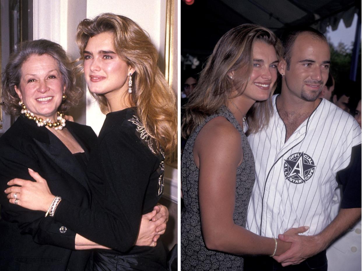 Brooke Shields with her mother, Teri Shields, and with her first husband, Andre Agassi.