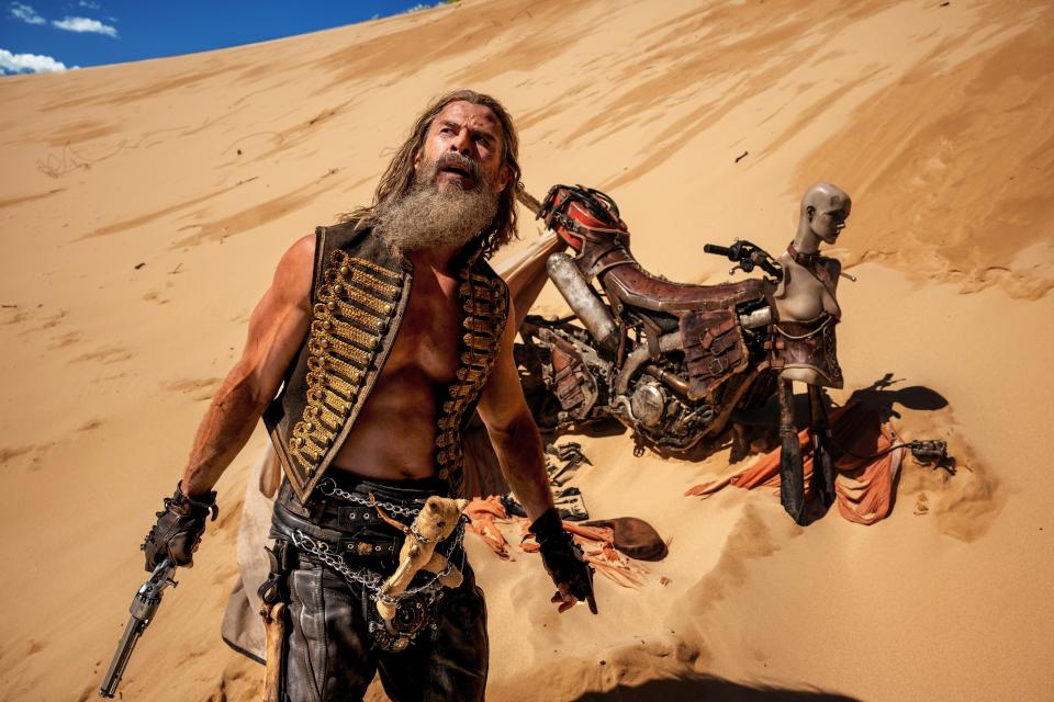 The ambitious warlord Dementus (Chris Hemsworth) leads a biker horde through the Wasteland in "Furiosa."