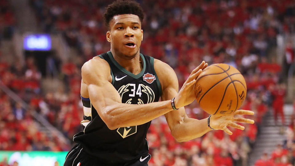 Giannis Antetokounmpo in action. (Photo by Gregory Shamus/Getty Images)