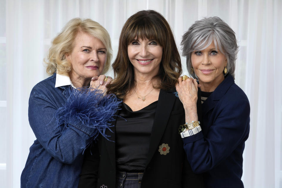 Candice Bergen, left, Mary Steenburgen, center, and Jane Fonda, cast members in the film "Book Club: The Next Chapter," pose together for a portrait, Monday, May 1, 2023, at the Four Seasons Hotel in Los Angeles. (AP Photo/Chris Pizzello)