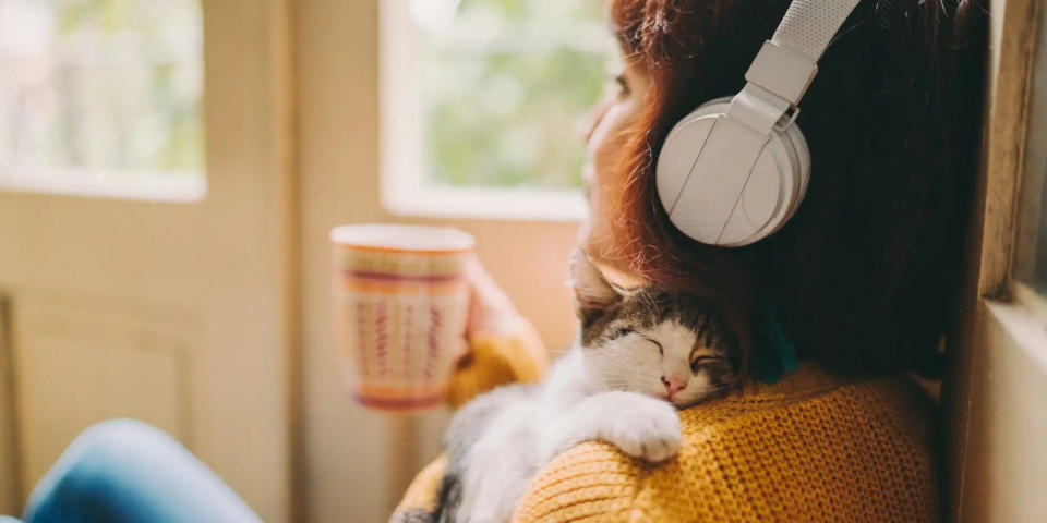 Mit einem Haustier zu kuscheln, Musik zu hören und ein warmes Getränk zu trinken, kann die Stimmung verbessern, wenn man keine Lust hat, etwas zu tun.  - Copyright: Martin-dm / Getty Images