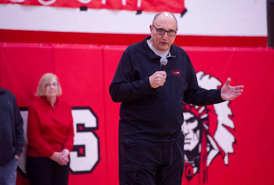 Bucyrus' Phil Joseph thanks the community and school for naming the basketball court after him.