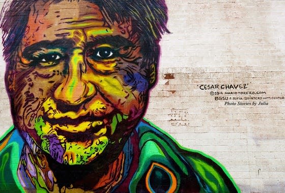 As the founder of the United Farm Workers union, Cesar Chavez is considered an iconic leader in the Mexican community. Pictured here in a mural by a Toledo, Ohio, artist.