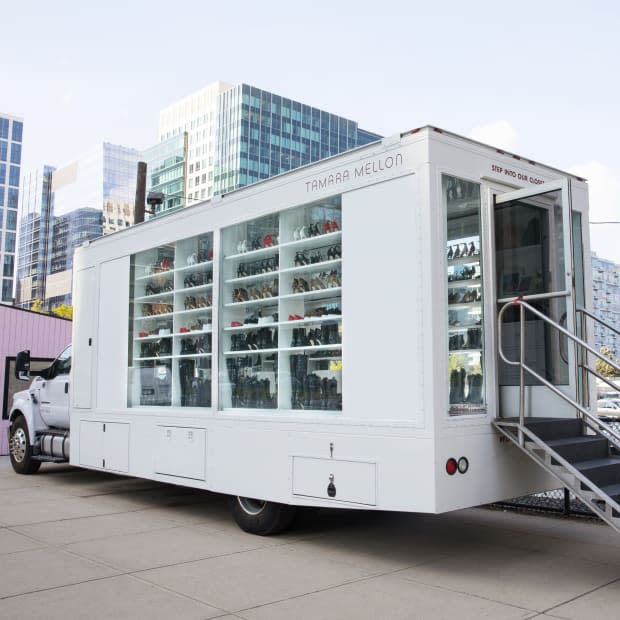 A mobile Tamara Mellon pop-up.