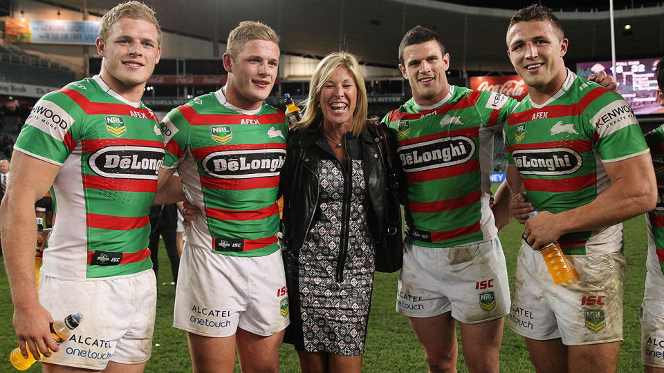 Sam Burgess, pictured here with his brothers and mother in 2013.