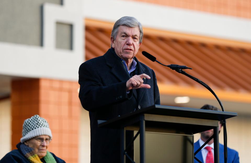 U.S. Senator Roy Blunt speaks at a dedications of Jordan Valley Community Health Center's new building named after him, the Roy Blunt Center for Family Health and Wellness, at the corner of Kansas Expressway and Grand Street on Thursday, Dec. 15, 2022. 
