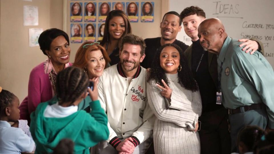 Bradley Cooper with the cast of "Abbott Elementary" on season three, episode six.