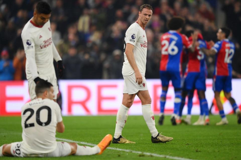 Jonny Evans of Manchester United looks dejected (Getty Images)
