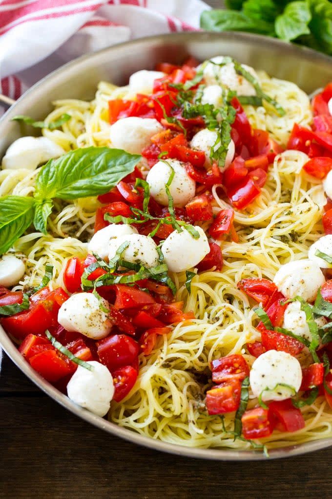 caprese pasta in a large bowl for serving