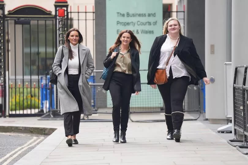 (left to right) Solicitor Rebecca Strong, Sophie Coulthard and Rose Downey, Head of research at campaign group Don't Ban Me License Me, outside the Royal Courts of Justice in London